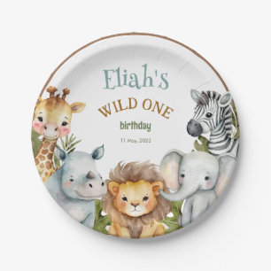 Safari Animals Wild One 1st Birthday Paper Plate