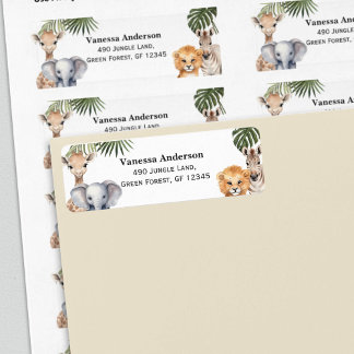 Safari Animals Wild One baby Boy Shower Return Address Label