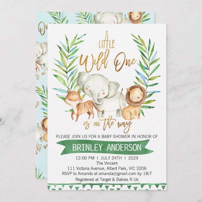 Safari Animals Wild One Baby Shower Invitation (Front/Back)