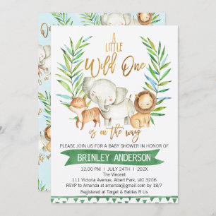 Safari Animals Wild One Baby Shower Invitation