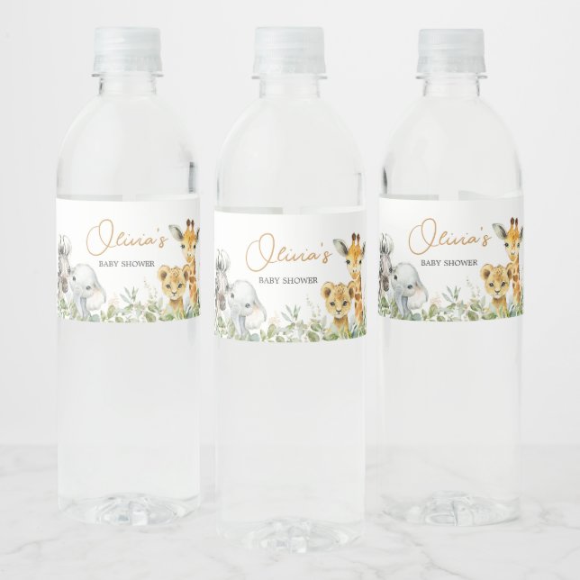 Safari Animals Wild One Baby Shower Water Bottle Label (Bottles)