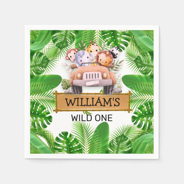 Safari Animals Wild One Birthday Napkin (Front)