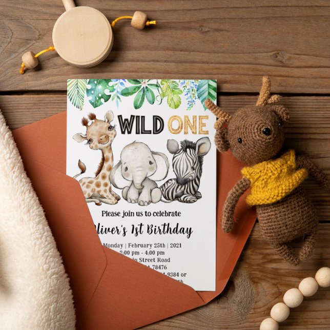 Safari Animals Wild One Birthday Party Invitation (Creator Uploaded)