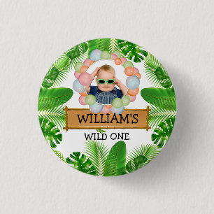 Safari Animals Wild One Birthday PHOTO 3 Cm Round Badge