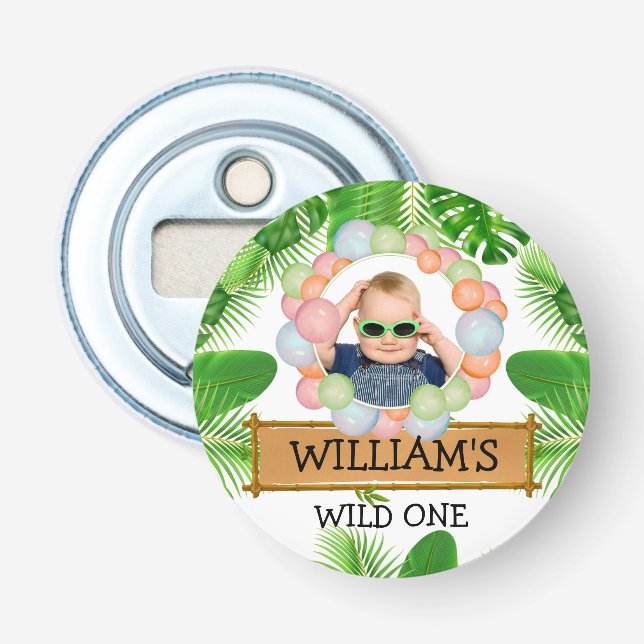 Safari Animals Wild One Birthday PHOTO Bottle Opener (Front)