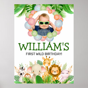 Safari ANIMALS Wild One Birthday PHOTO  Poster