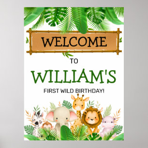 Safari Animals Wild One Birthday  Poster