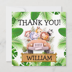 Safari Animals Wild One Birthday Thank You Card