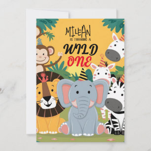 Safari Animals Wild One Boy Birthday Party Invitation