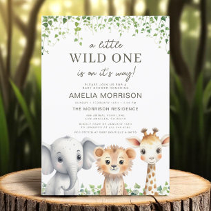 Safari Animals Wild One Boys Baby Shower Invitation