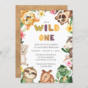 Safari Animals Wild One Boys First Birthday Invitation