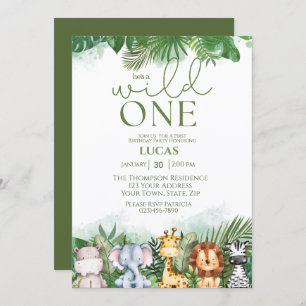 Safari Animals Wild One Boys First Birthday  Invitation
