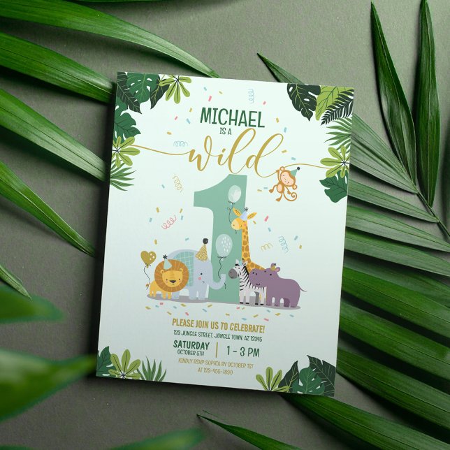 Safari Animals Wild One Budget Birthday Invitation (Creator Uploaded)