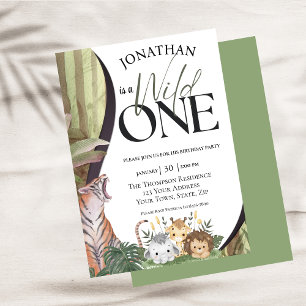Safari Animals Wild One First Birthday  Invitation