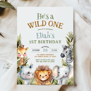 Safari Animals Wild One First Birthday Invitation