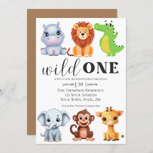 Safari Animals Wild One First Birthday  Invitation