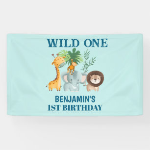Safari Animals Wild One Jungle 1st Birthday Banner