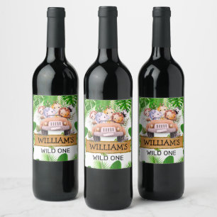 Safari Animals Wild One JUNGLE Birthday Wine Label