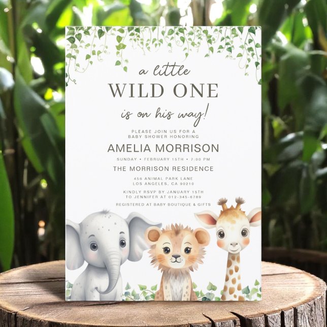 Safari Animals Wild One on His Way Boy Baby Shower Invitation (Creator Uploaded)