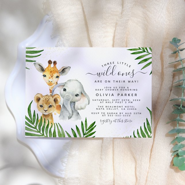 Safari Animals Wild One Triplets Baby Shower Invitation (Creator Uploaded)