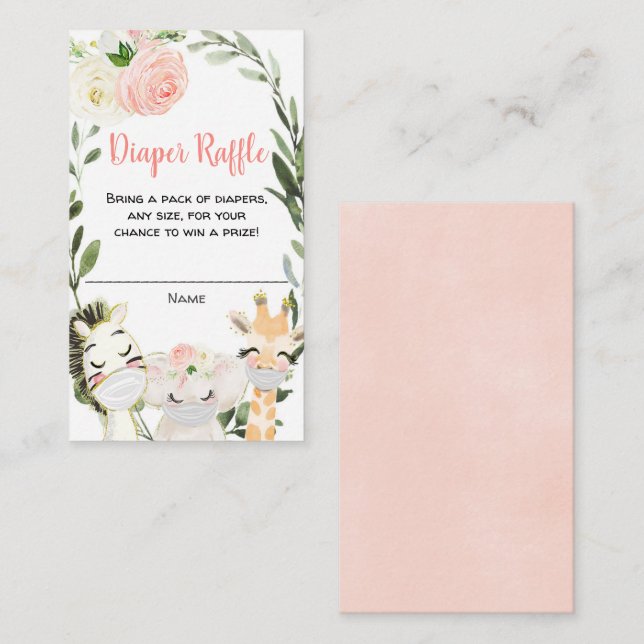 Safari animals with masks diaper raffle cards (Front/Back)