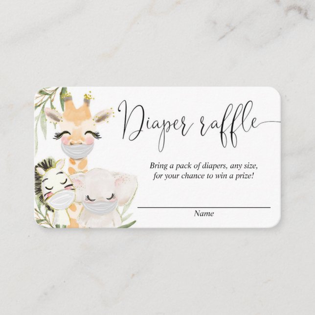 Safari animals with masks diaper raffle cards (Front)