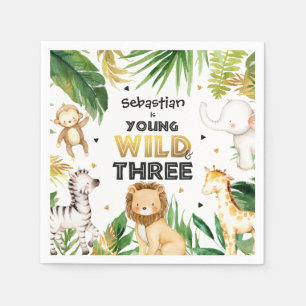 Safari Animals Young Wild And Three 3rd Birthday Napkin