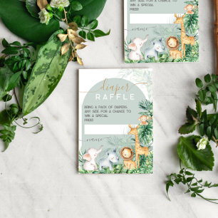 Safari Baby Animals Baby Shower Diaper Raffle  Enclosure Card