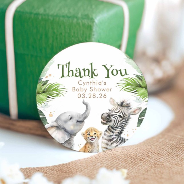 Safari Baby Animals Cute Adorable Wild Classic Round Sticker (Safari Animals Thank You Stickers)