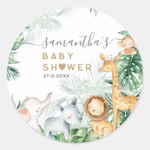 Safari Baby Animals Greenery Baby Shower  Classic Round Sticker