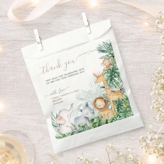 Safari Baby Animals Greenery Baby Shower Thank Favour Bag (Clipped)