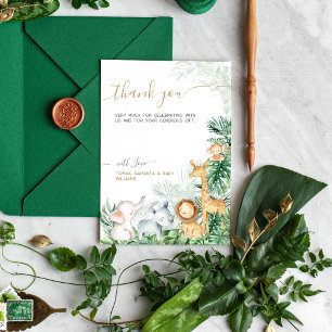Safari Baby Animals Greenery Baby Shower  Thank You Card