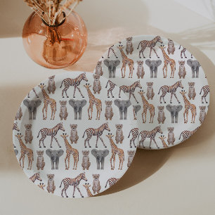 Safari Baby Animals Pattern Paper Plate