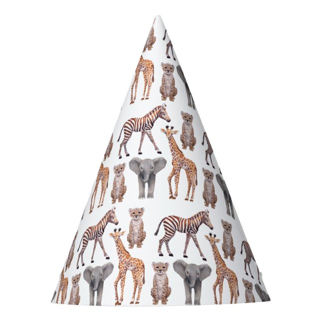 Safari Baby Animals Pattern  Party Hat (Front)