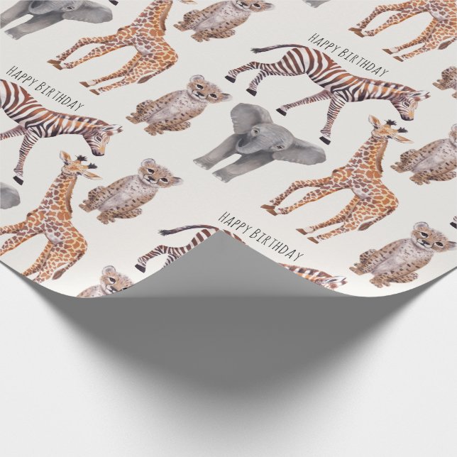 Safari Baby Animals Pattern Personalised  Wrapping Paper (Corner)