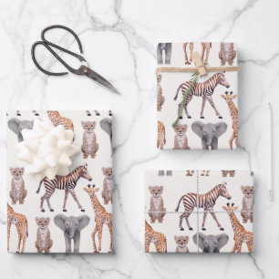 Safari Baby Animals Pattern  Wrapping Paper Sheet
