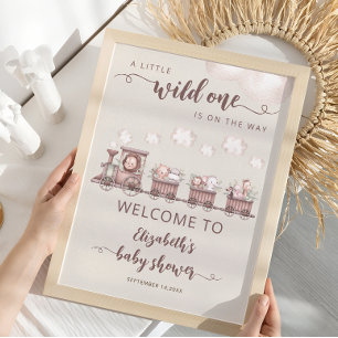 Safari Baby Animals Train Baby Shower Welcome  Poster