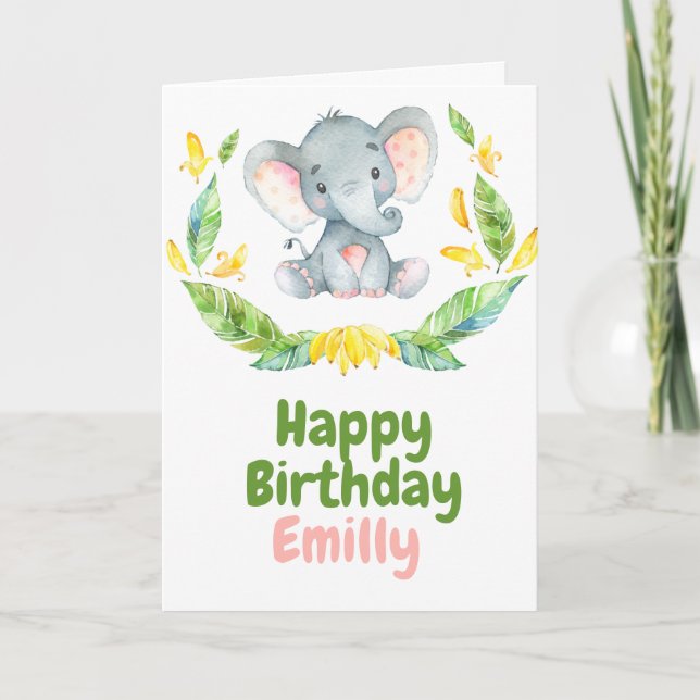 Safari Baby Elephant Happy Birthday  Card (Front)