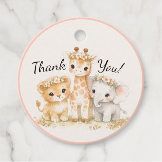 Safari Baby Girl Animals Lion Elephant Giraffe Favour Tags