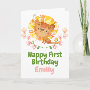 Safari Baby Lion Happy 1st Birthday Card