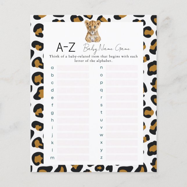 Safari Baby Name Shower Game (Front)