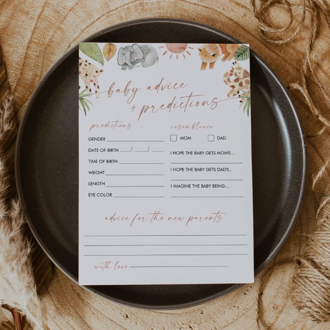 SAFARI Baby Shower Advice & Predictions Card (Creator Uploaded)