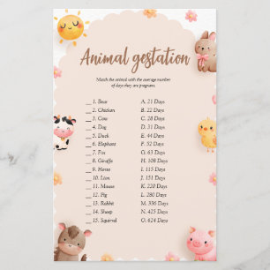 Safari Baby Shower Animal Gestation Game