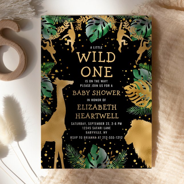 Safari Baby Shower Black Gold Invitation (Creator Uploaded)