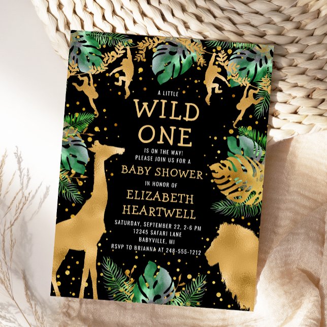 Safari Baby Shower Black Gold Invitation Postcard (Creator Uploaded)