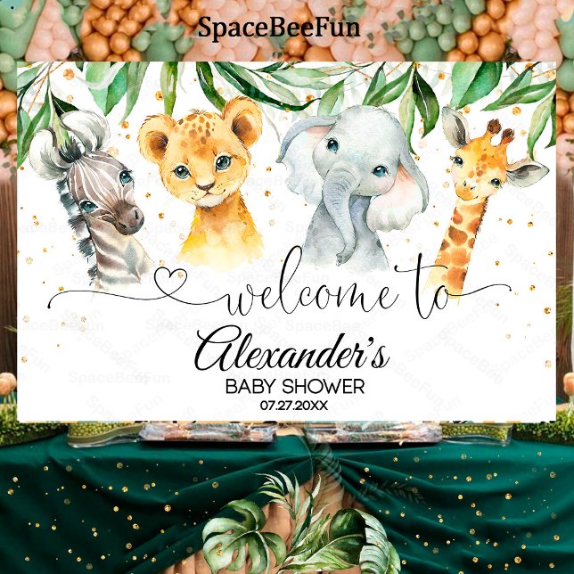 Safari Baby Shower Boy Backdrop Banner Welcome sig (Safari Baby Shower Boy,safari animals,Backdrop Banner,Welcome sign,leon elephant,giraffe zebra,banne)