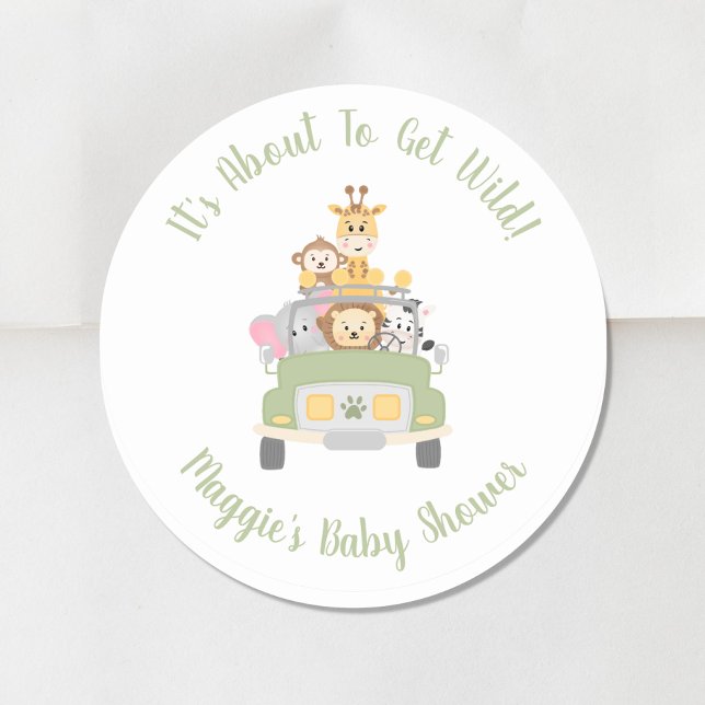 Safari Baby Shower Classic Round Sticker (Creator Uploaded)