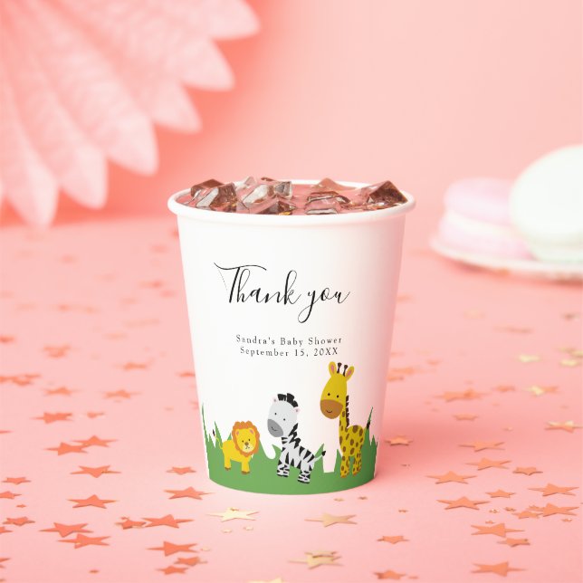 Safari Baby Shower Cute Jungle Animals Neutral  Paper Cups (Insitu)