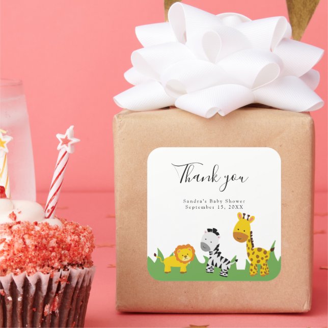 Safari Baby Shower Cute Jungle Animals Neutral  Square Sticker (Party)