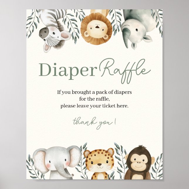 Safari Baby Shower Diaper Raffle Sign (Front)